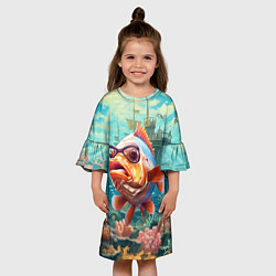 Платье клеш для девочки Рыбка в озере, цвет: 3D-принт — фото 2