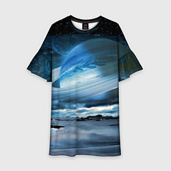 Платье клеш для девочки Падение Сатурна - пейзаж, цвет: 3D-принт