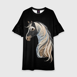 Платье клеш для девочки Вышивка Лошадь, цвет: 3D-принт