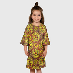 Платье клеш для девочки Желто-красные цветочки, цвет: 3D-принт — фото 2