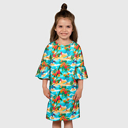 Платье клеш для девочки Гавайский стиль море и цветы, цвет: 3D-принт — фото 2