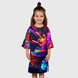 Платье клеш для девочки Неоновая абстракция в виде цветов, цвет: 3D-принт — фото 2
