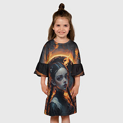 Платье клеш для девочки Готическая девушка с двумя косами в огненном круге, цвет: 3D-принт — фото 2
