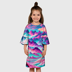 Платье клеш для девочки Горы яркие, цвет: 3D-принт — фото 2