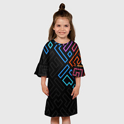 Платье клеш для девочки Геометрические фигуры на тёмном фоне тетрис, цвет: 3D-принт — фото 2