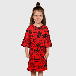 Платье клеш для девочки Лучшие рок группы на красном, цвет: 3D-принт — фото 2
