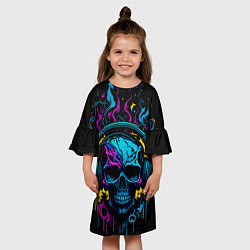 Платье клеш для девочки Череп - неонове искусство, цвет: 3D-принт — фото 2
