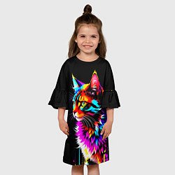 Платье клеш для девочки Неоновый пушистик - кот, цвет: 3D-принт — фото 2