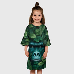 Платье клеш для девочки Горилла в кустах джунгли, цвет: 3D-принт — фото 2