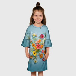 Платье клеш для девочки Букет полевых цветов на ткани, цвет: 3D-принт — фото 2