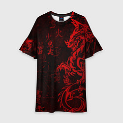 Платье клеш для девочки Красный дракон - иероглифы, цвет: 3D-принт