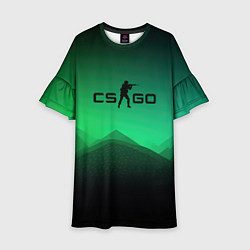 Платье клеш для девочки CS GO green black background, цвет: 3D-принт