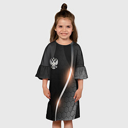 Платье клеш для девочки Герб России на темном фоне, цвет: 3D-принт — фото 2