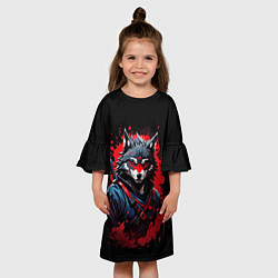 Платье клеш для девочки Волк-самурай, цвет: 3D-принт — фото 2
