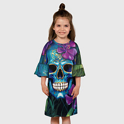 Платье клеш для девочки Череп в джунглях, цвет: 3D-принт — фото 2