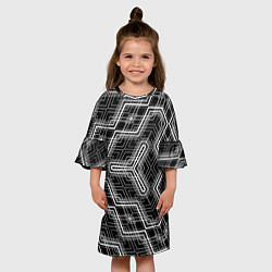 Платье клеш для девочки Черно-белый ассеметричный узор, цвет: 3D-принт — фото 2