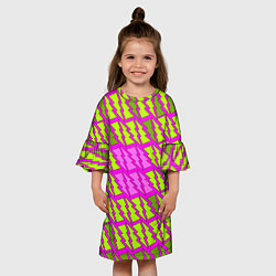 Платье клеш для девочки Ретро молнии розово-жёлтые, цвет: 3D-принт — фото 2