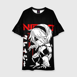 Платье клеш для девочки Nier automata - черный и красный, цвет: 3D-принт