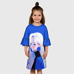 Платье клеш для девочки Аниме- девушка в синем, цвет: 3D-принт — фото 2