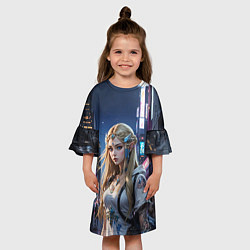 Платье клеш для девочки Принцесса Зельда в мегаполисе, цвет: 3D-принт — фото 2