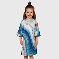 Платье клеш для девочки Узор волна голубой океанический агат, цвет: 3D-принт — фото 2