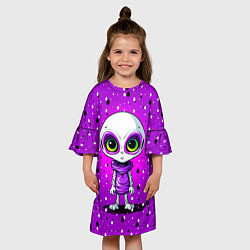 Платье клеш для девочки Alien - purple color, цвет: 3D-принт — фото 2