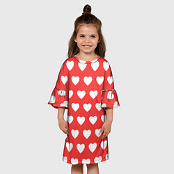 Платье клеш для девочки Сердечки на красном фоне, цвет: 3D-принт — фото 2