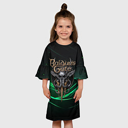 Платье клеш для девочки Baldurs Gate 3 dark green, цвет: 3D-принт — фото 2