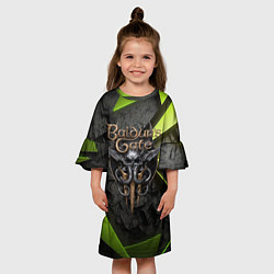 Платье клеш для девочки Baldurs Gate 3 logo green abstract, цвет: 3D-принт — фото 2