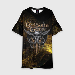Платье клеш для девочки Baldurs Gate 3 logo gold black, цвет: 3D-принт