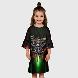 Платье клеш для девочки Baldurs Gate 3 logo green red light, цвет: 3D-принт — фото 2