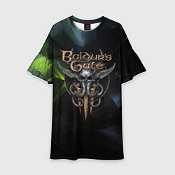 Платье клеш для девочки Baldurs Gate 3 logo dark green, цвет: 3D-принт