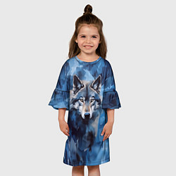 Платье клеш для девочки Голова волка на ледяном фоне, цвет: 3D-принт — фото 2