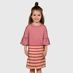 Платье клеш для девочки Нежный жёлто-сиреневый полосатый, цвет: 3D-принт — фото 2