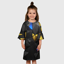 Платье клеш для девочки Black yellow geometry, цвет: 3D-принт — фото 2