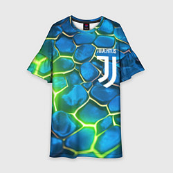 Платье клеш для девочки Juventus blue green neon, цвет: 3D-принт