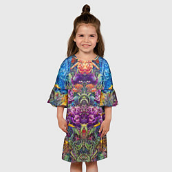 Платье клеш для девочки Зеркальный цветочный паттерн с птицами - мода - не, цвет: 3D-принт — фото 2