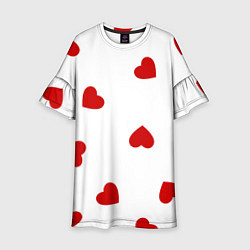 Платье клеш для девочки Красные сердечки на белом, цвет: 3D-принт