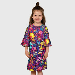 Платье клеш для девочки Кислотные деформированные черепа, цвет: 3D-принт — фото 2