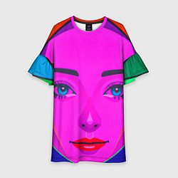 Платье клеш для девочки Девушка с голубыми глазами и фиолетовым лицом, цвет: 3D-принт