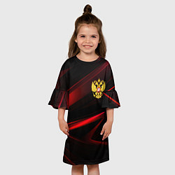 Платье клеш для девочки Золотистый герб России, цвет: 3D-принт — фото 2