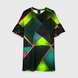 Платье клеш для девочки Неоновый зеленый калейдоскоп, цвет: 3D-принт