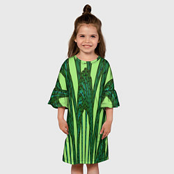Платье клеш для девочки Зеленый растительный мотив, цвет: 3D-принт — фото 2