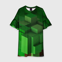 Платье клеш для девочки Зелёный блоковый паттерн, цвет: 3D-принт