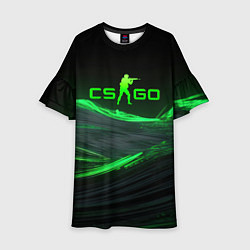 Платье клеш для девочки CSGO neon green logo, цвет: 3D-принт
