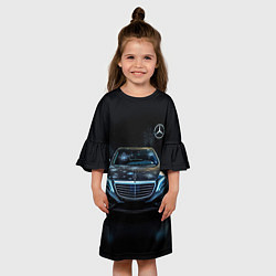 Платье клеш для девочки Черный мерседес, цвет: 3D-принт — фото 2