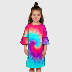 Платье клеш для девочки Тай-дай малиновый закат, цвет: 3D-принт — фото 2