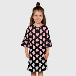 Платье клеш для девочки Розовые сердечки на чёрном, цвет: 3D-принт — фото 2