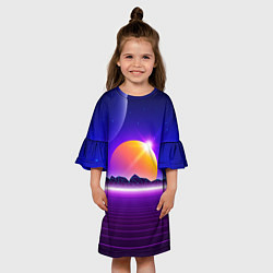 Платье клеш для девочки Mountains - sun - space - vaporwave, цвет: 3D-принт — фото 2