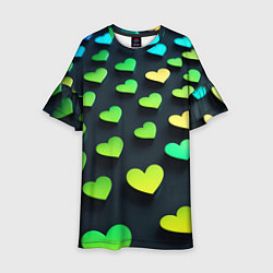 Платье клеш для девочки Паттерн - сердца градиент - нейросеть, цвет: 3D-принт